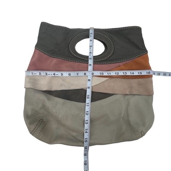 Fossil Fifty-Four SOCKEYE Salmon Tan Gray Ruffled Suede Leather Handbag Purse - Picture 7 of 7